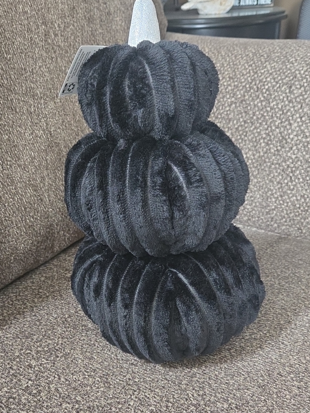 Plush Stacked Velvet Pumpkin Holiday Decor - Black